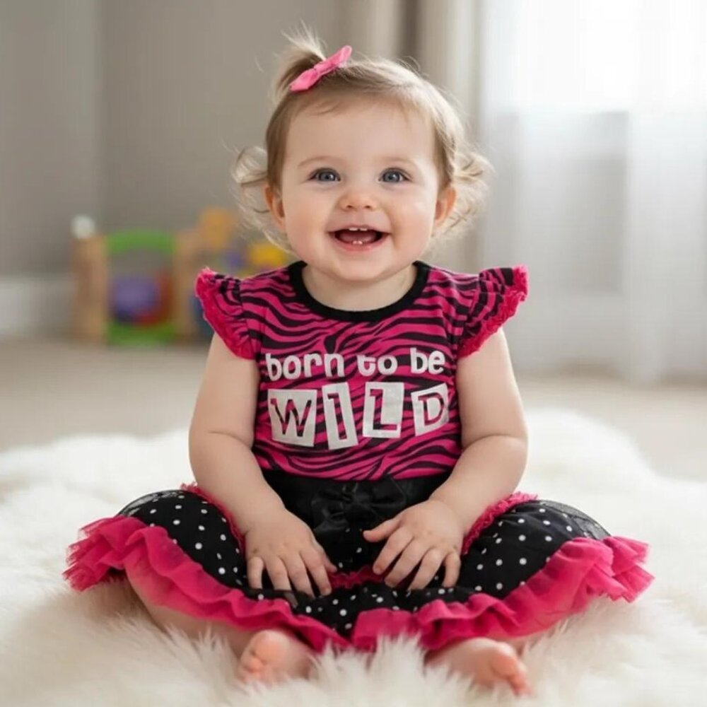 Baby Glam Ruffle Polka Dot Onesie Bodysuit Dress